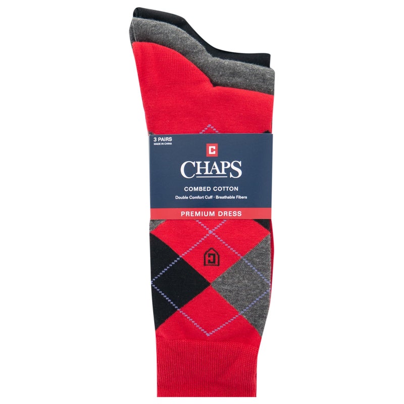 Chaps Men's Assorted Dress Crew Socks with Argyle Fashion (3 Pack), red, Shoe Size 6-12/Sock Size 10-13 - Image 3